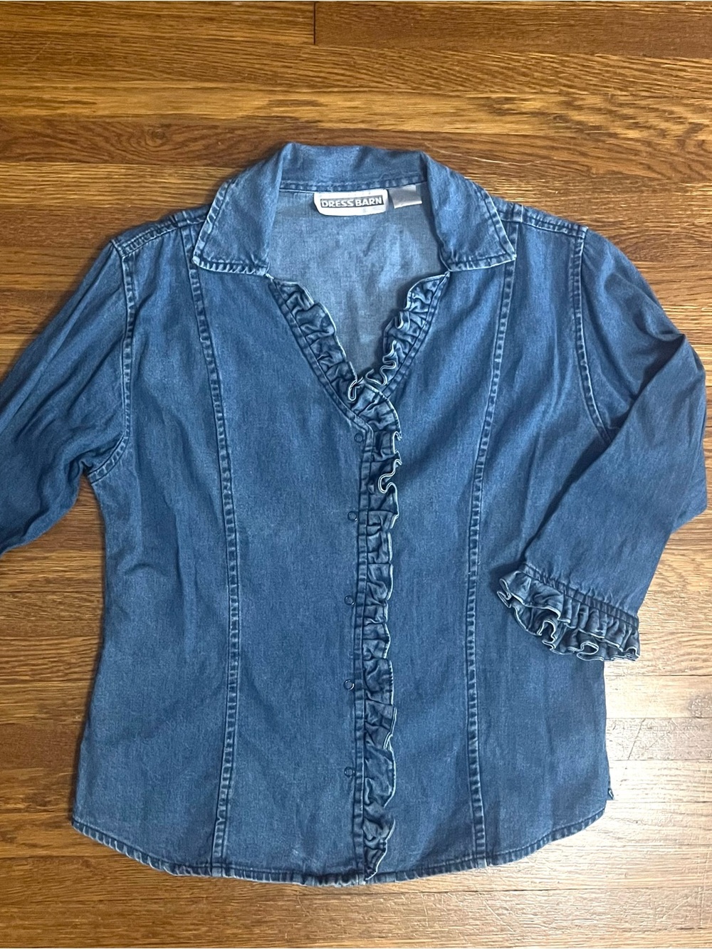 Y2k Dressbarn denim shirt M ruffle trim cotton cottagecore country trad classic